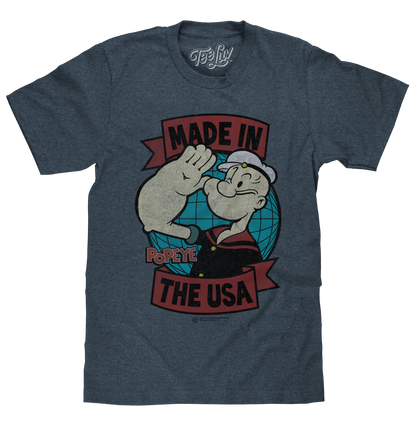 Retro Popeye Made in the USA Mens T Shirt Officially Licensed Indigo Heather