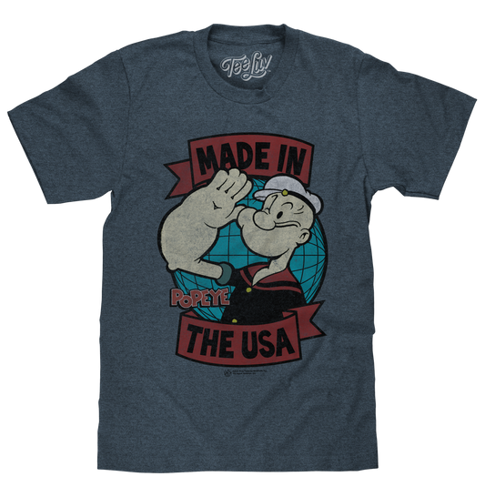 Retro Popeye Made in the USA Mens T Shirt Officially Licensed Indigo Heather