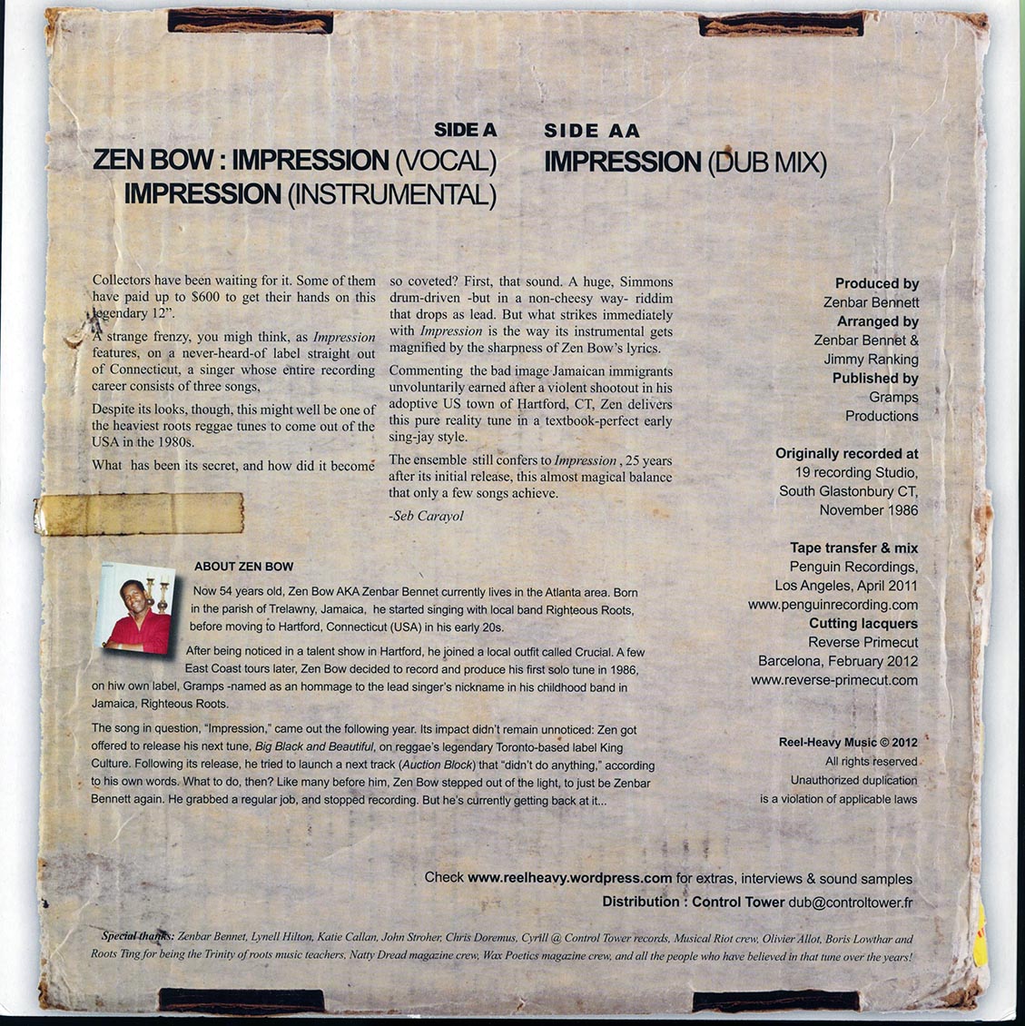 Zen Bow - Impression; Instrumental  /  Dub Mix (2012 FIRST PRESS) 12" Vinyl Record