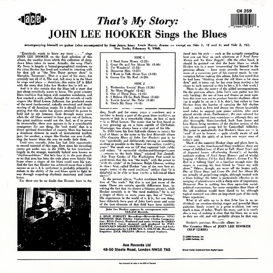 John Lee Hooker - That's My Story: Sings The Blues Vinyl Record