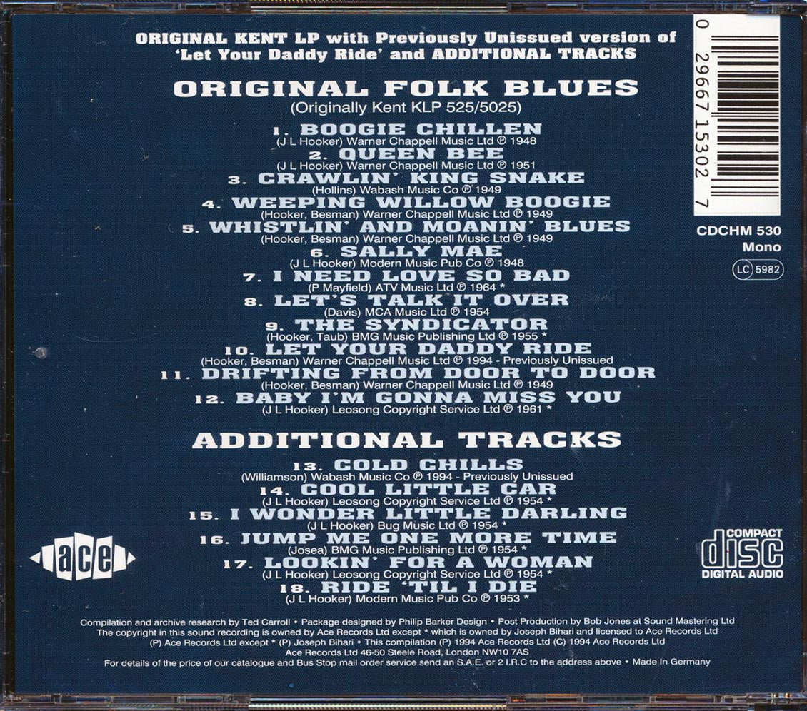 John Lee Hooker - Original Folk Blues Music CD