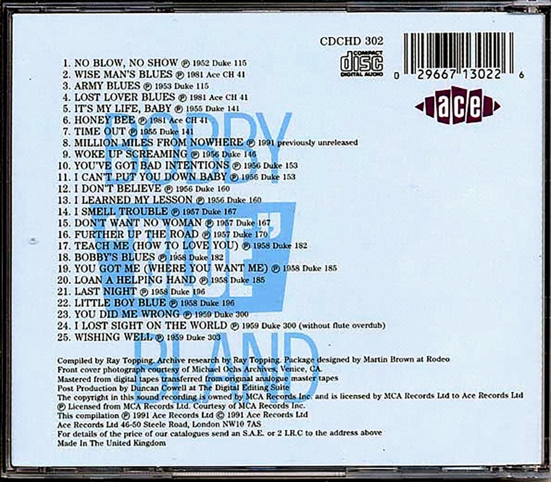 Bobby Blue Bland - The 3B Blues Boy: The Blues Years 1952-1959 (25 tracks) Music CD