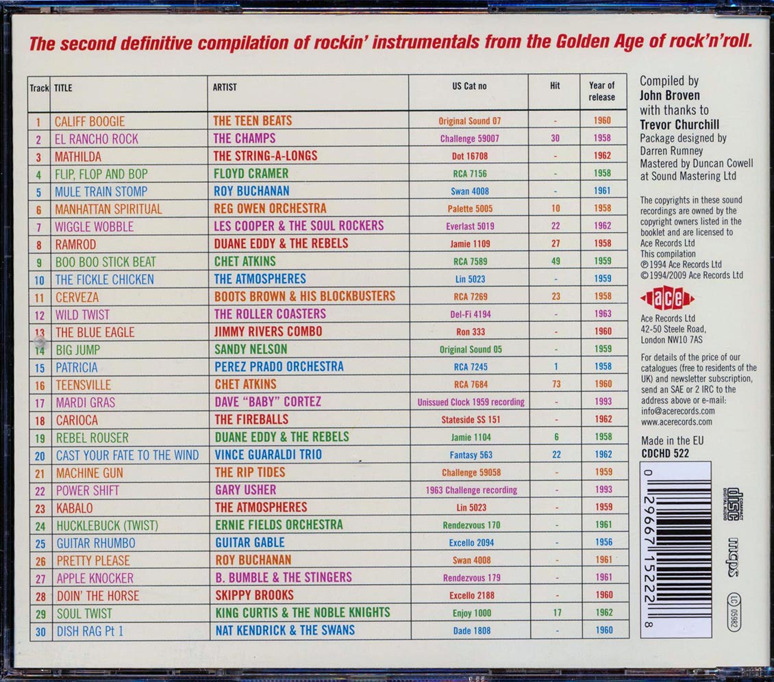 Various - Teen Beat Volume 2: Another 30 Great Rockin Instrumentals (30 tracks) Music CD