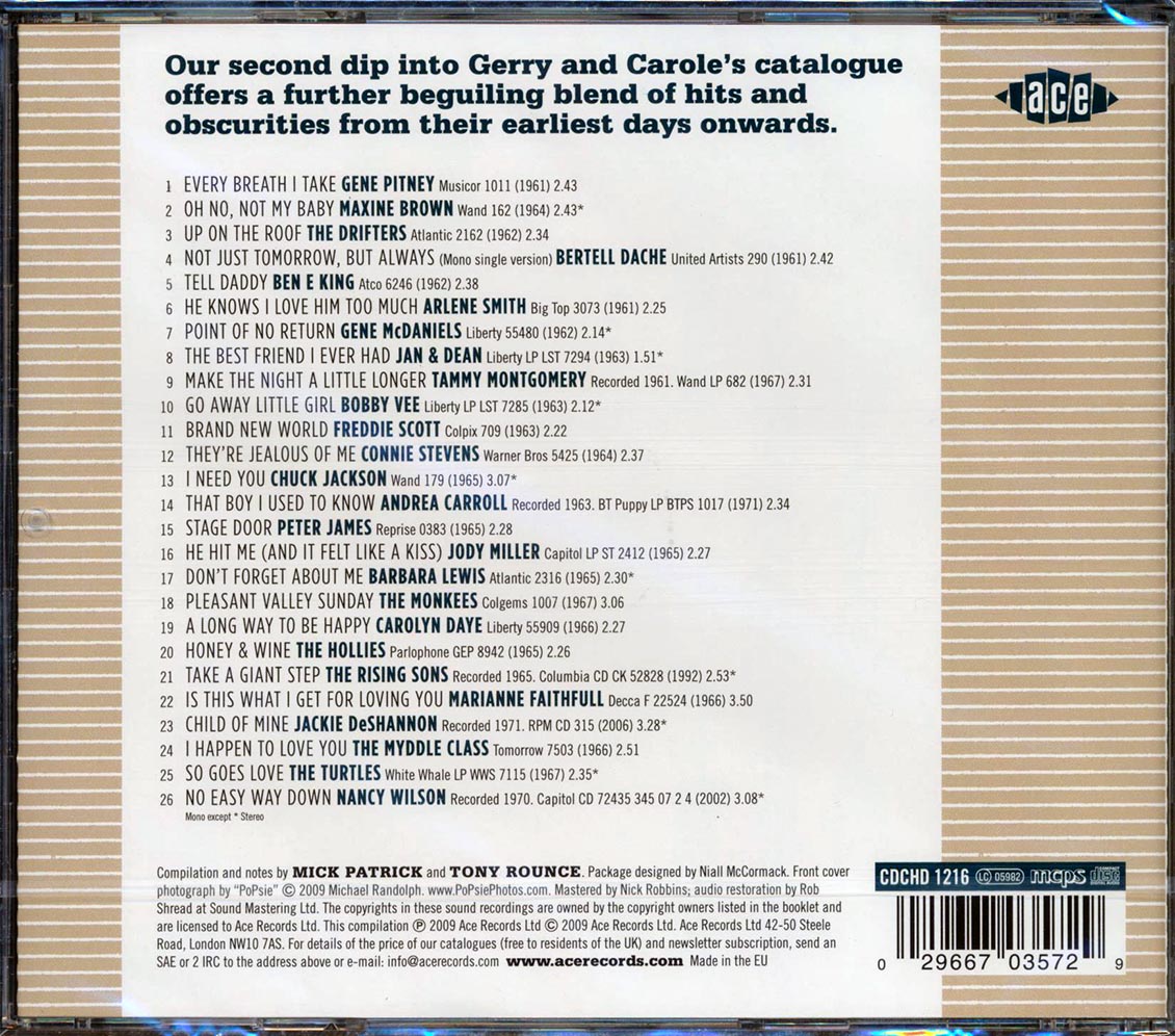 Various - Honey And Wine: Another Gerry Goffin And Carole King Song Collection (26 tracks) Music CD