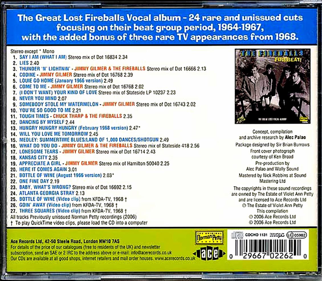 The Fireballs - Firebeat: The Great Lost Vocal Album (27 tracks) Music CD