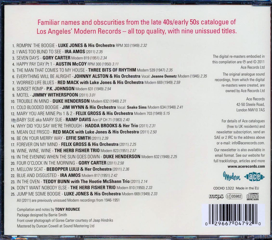Various - Further Mellow Cats N Kittens: Hot R & B And Cool Blues 1946-1951 (25 tracks) Music CD