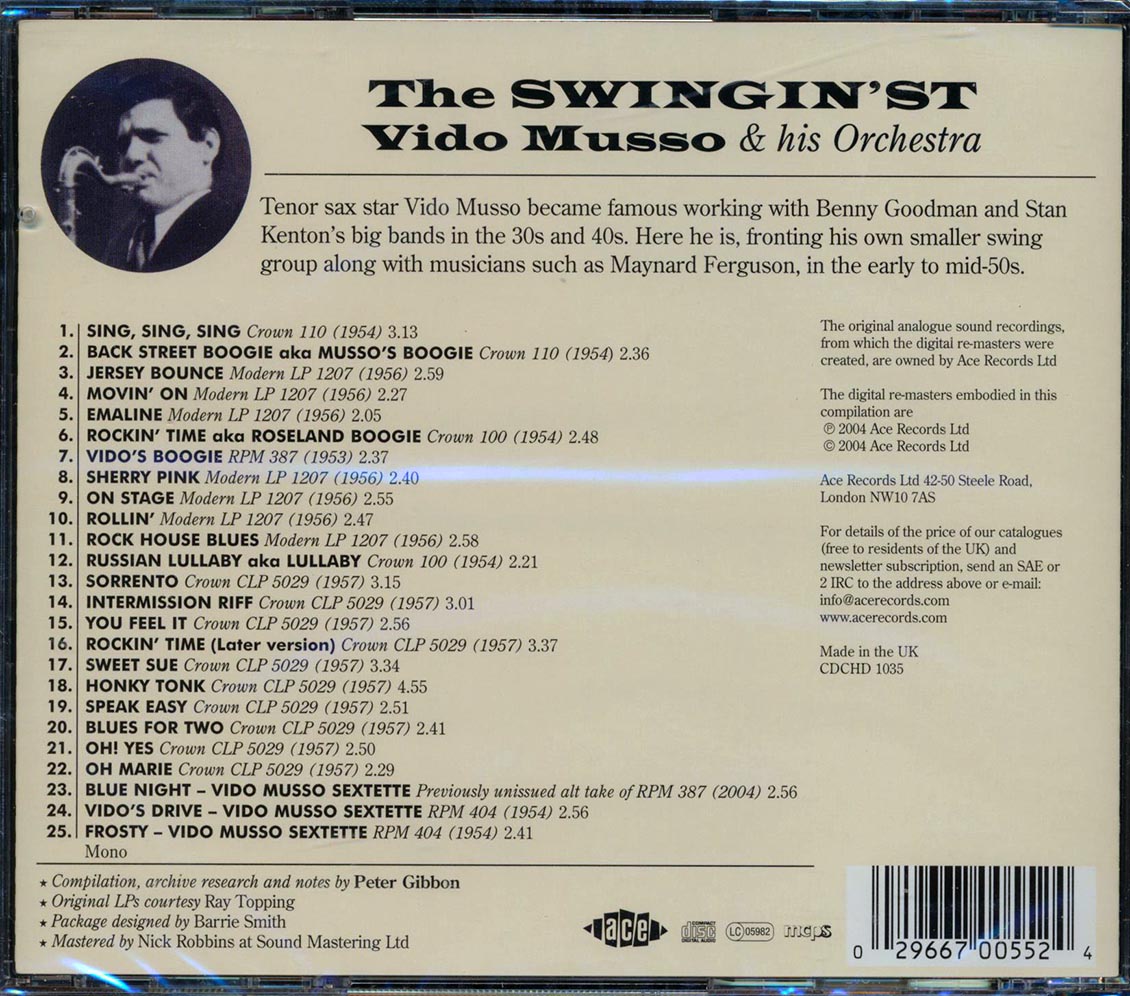 Vido Musso & His Orchestra - The Swingin'st (25 tracks) Music CD