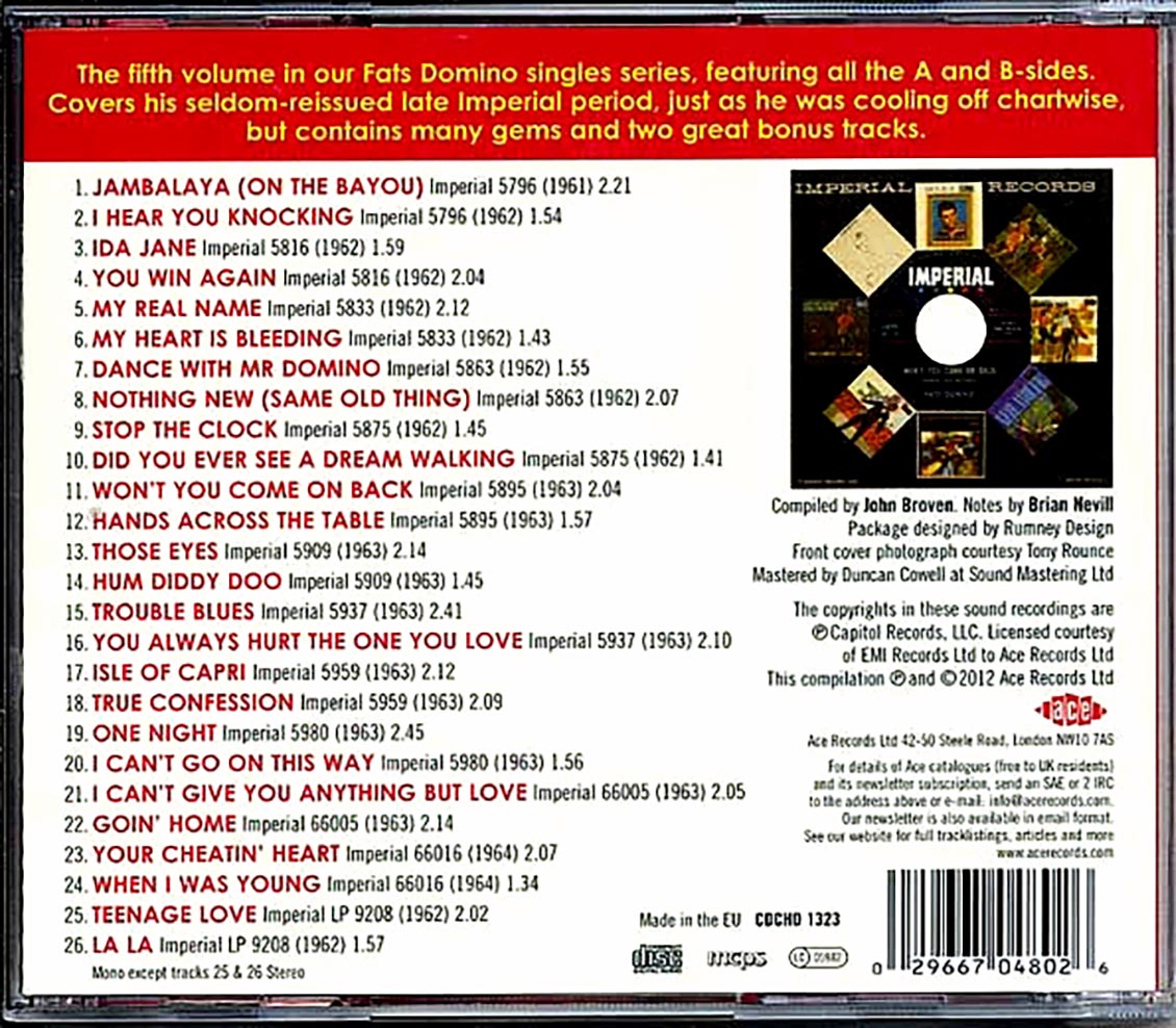 Fats Domino - The Imperial Singles Volume 5: 1962-1964 (26 tracks) Music CD