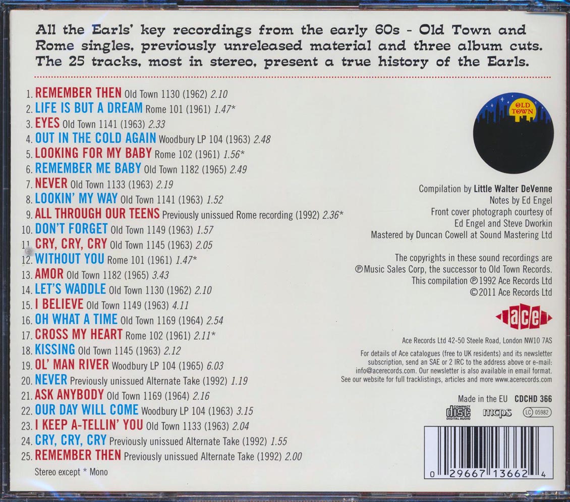 The Earls - Remember Then: The Best Of The Earls (25 tracks) Music CD
