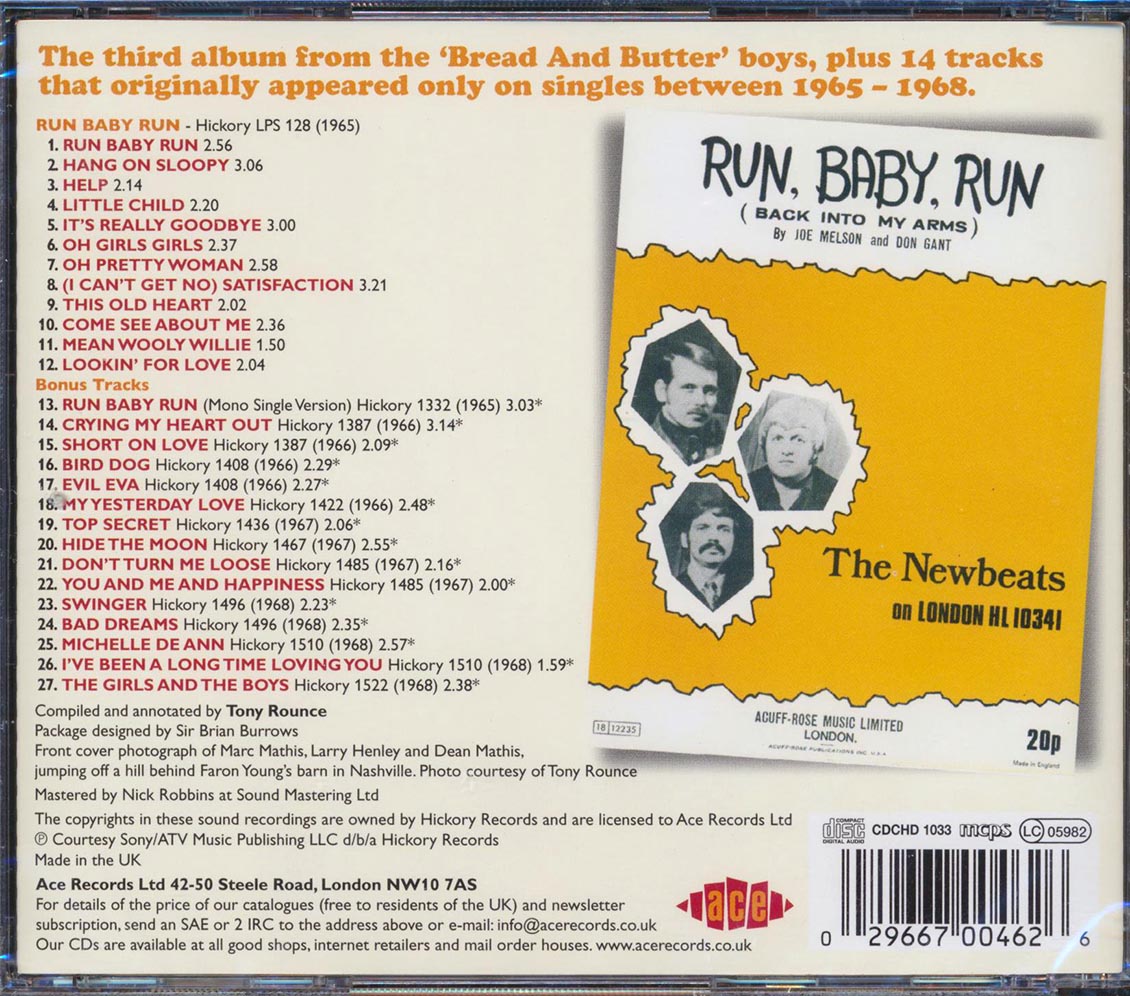 The Newbeats - Run Baby Run (27 tracks) Music CD