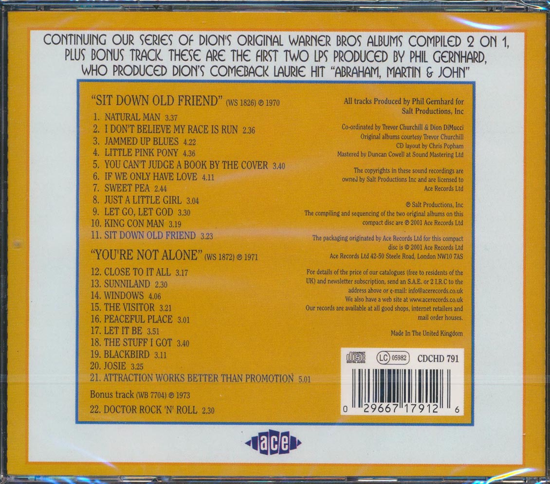 Dion - Sit Down Old Friend + You're Not Alone (22 tracks) Music CD