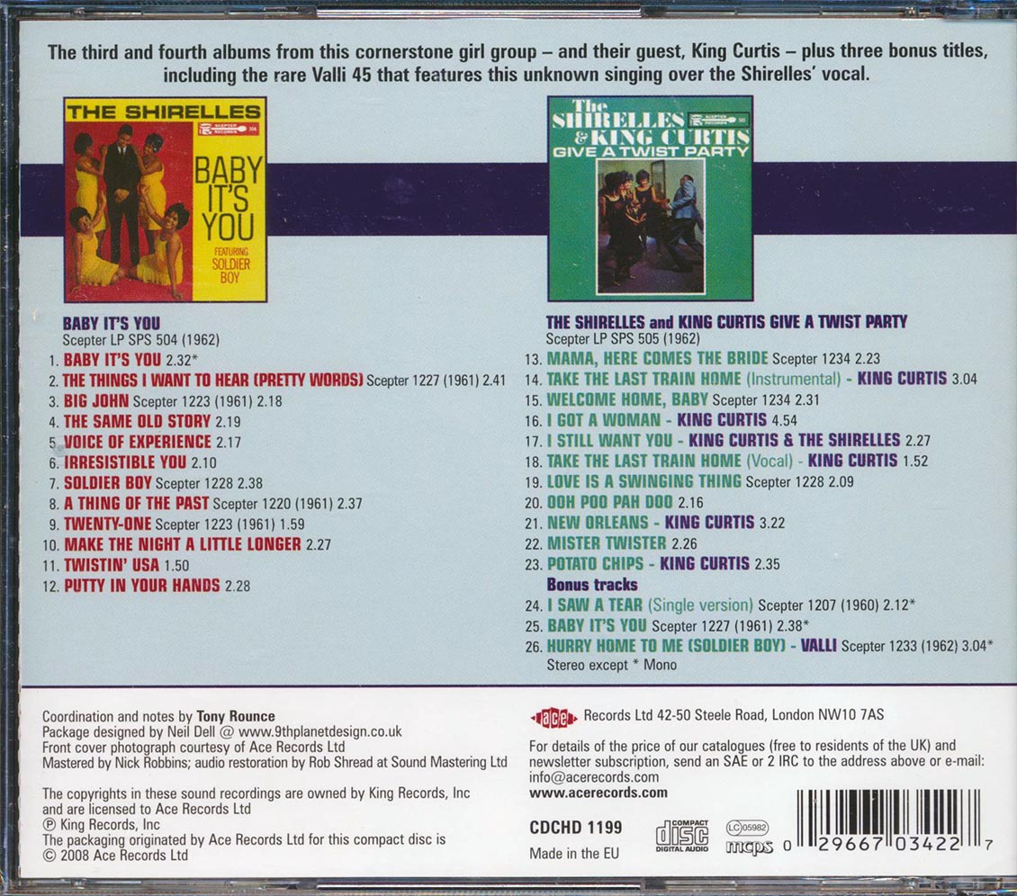 The Shirelles - Baby It's You + The Shirelles & King Curtis Give A Twist Party (26 tracks) Music CD