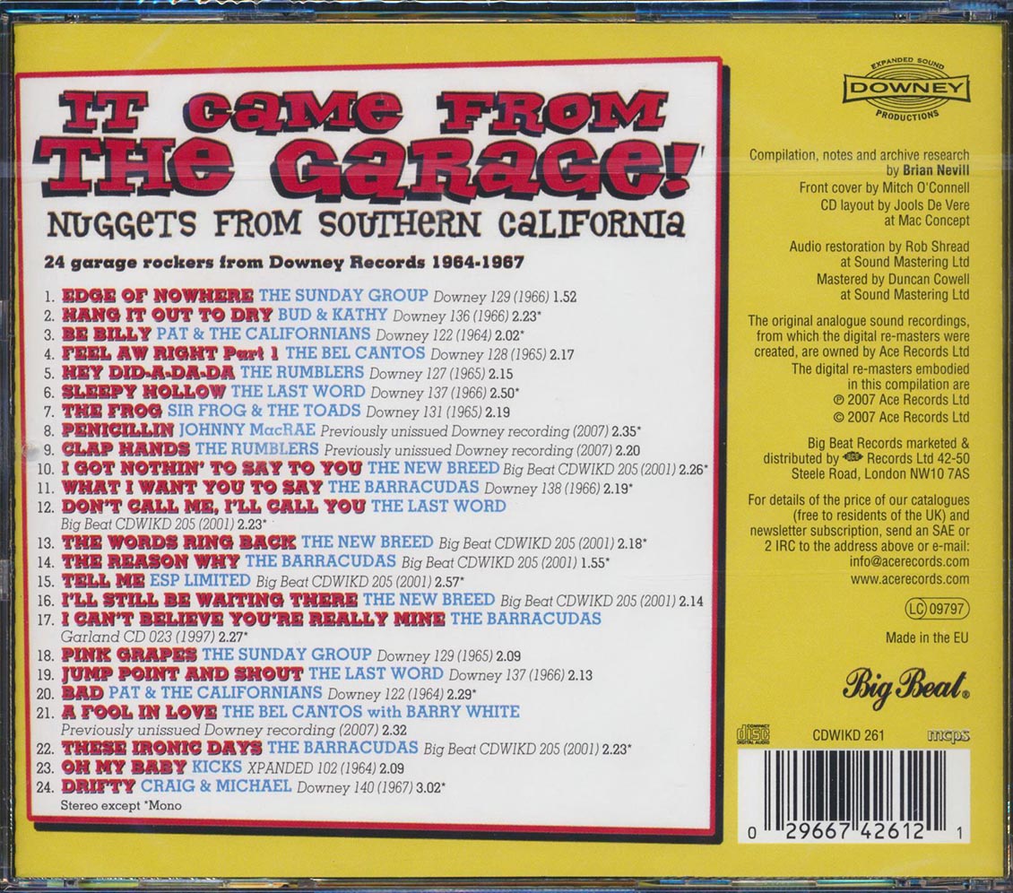 Various - It Came From The Garage: Nuggets From Southern California (24 tracks) Music CD