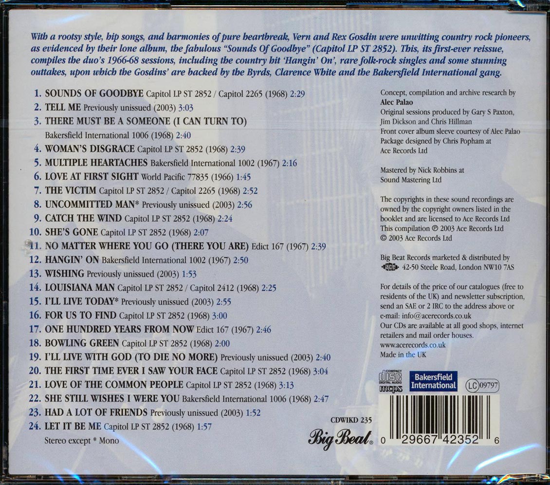 The Gosdin Brothers - Sounds Of Goodbye (24 tracks) Music CD