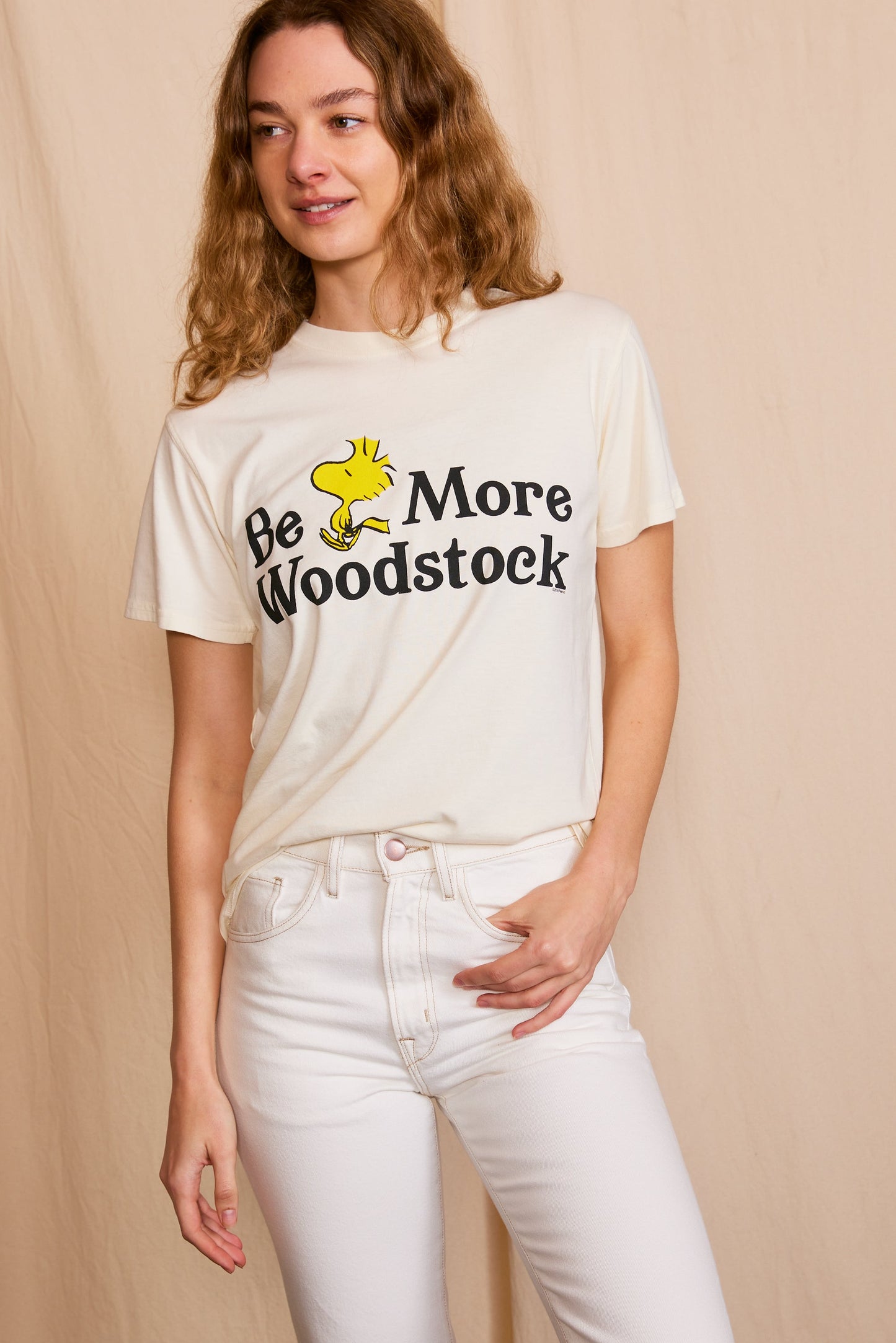 Peanuts Be More Woodstock Womens Tee Shirt Ivory