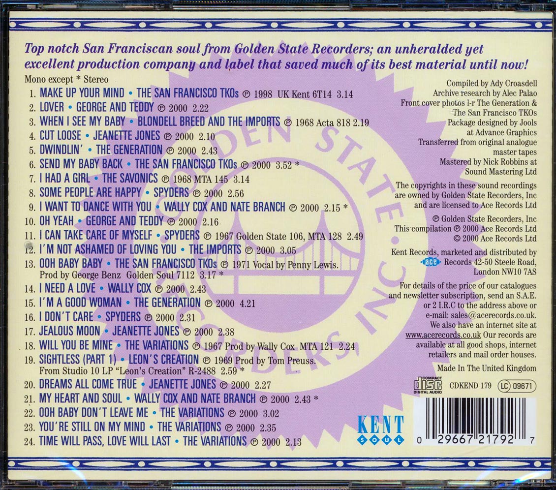 Various - Golden State Soul (24 tracks) Music CD