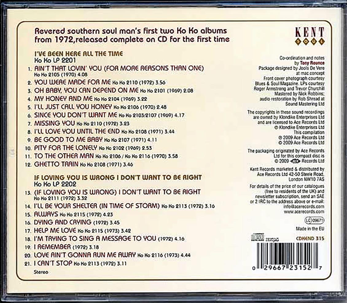 Luther Ingram - I've Been Here All The Time + If Loving You Is Wrong I Don't Want To Be Right (21 tracks) Music CD