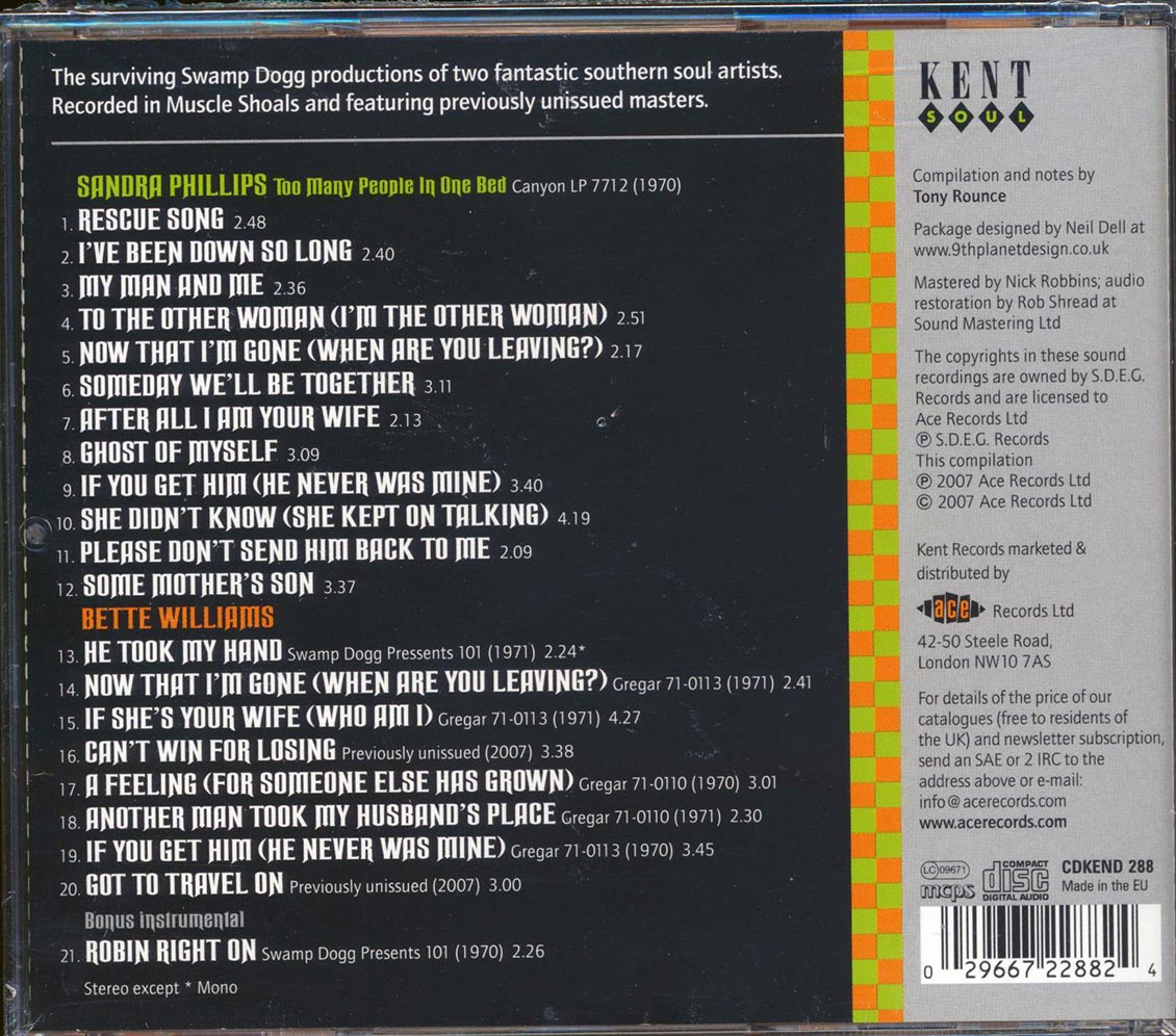 Sandra Phillips, Bette Williams - Swamp Dogg's Southern Soul Girls (21 tracks) Music CD