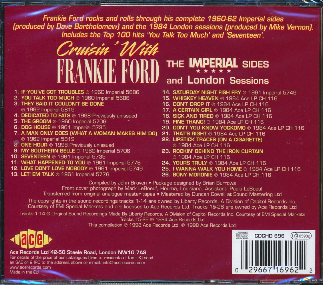 Frankie Ford - Cruisin With Frankie Ford: The Imperial Sides And London Sessions (26 tracks) Music CD