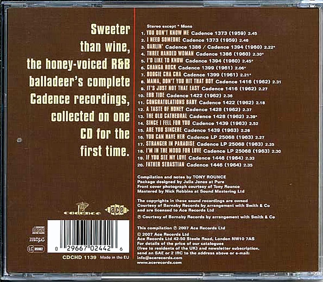 Lenny Welch - A Taste Of Honey: The Complete Cadence Recordings 1959-1964 (20 tracks) Music CD