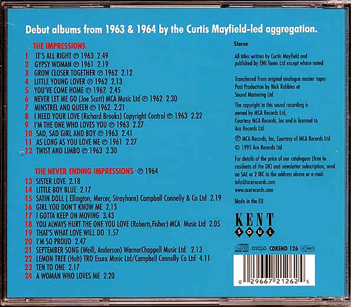 The Impressions - The Impressions + The Never Ending Impressions (24 tracks) Music CD