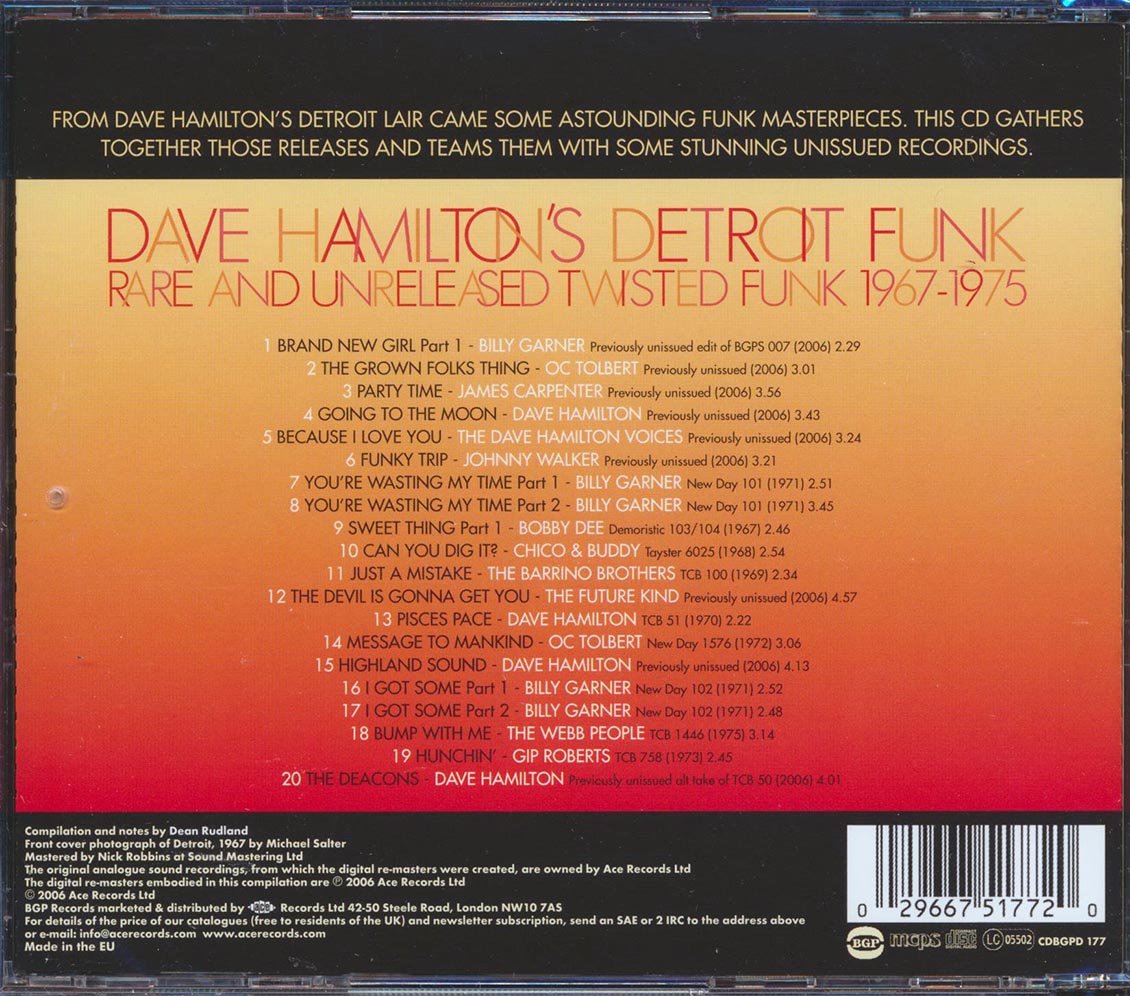 Various - Dave Hamilton's Detroit Funk: Rare And Unreleased Twisted Funk 1967-1975 (20 tracks) Music CD