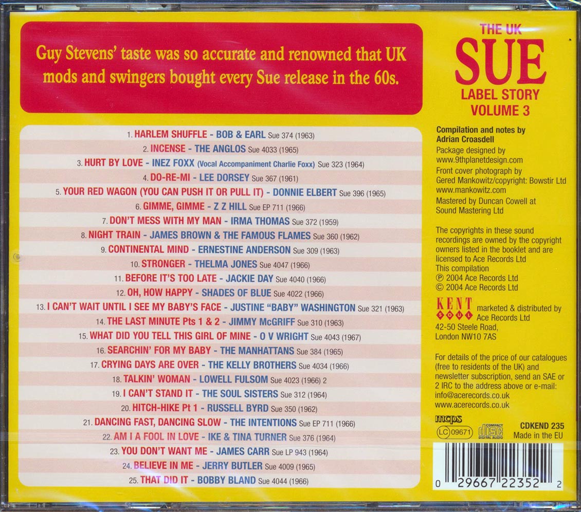 Various - The UK Sue Label Story Volume 3: The Soul Of Sue (25 tracks) Music CD