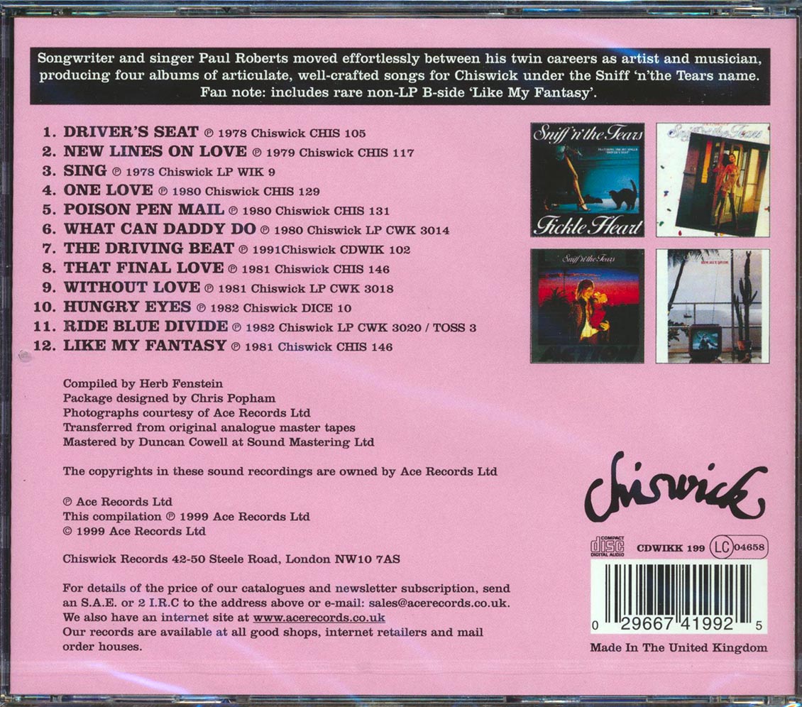 Sniff 'N' The Tears - Driver's Seat: The Best Of Sniff 'N' The Tears Music CD