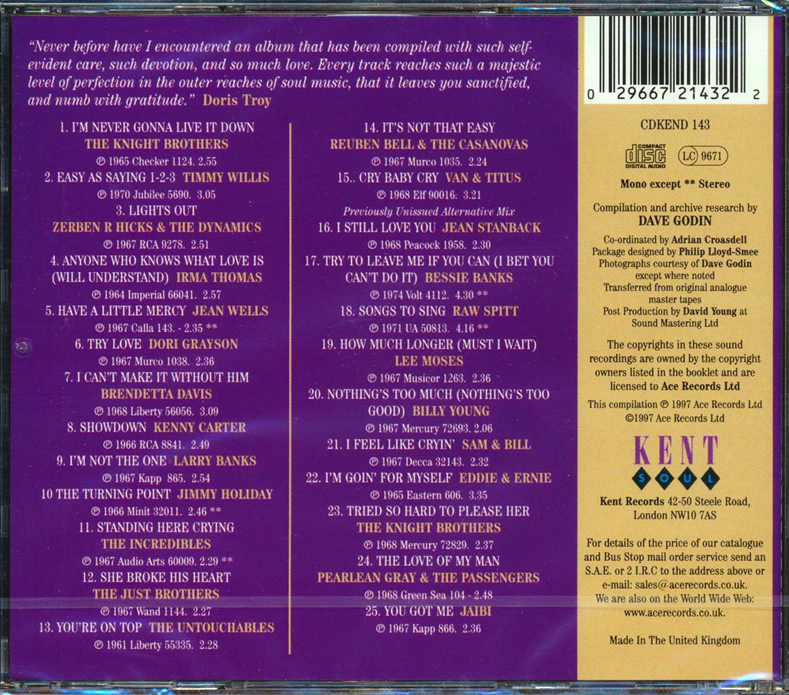 Various - Dave Godin's Deep Soul Treasures Taken From The Vaults Volume 1 (25 tracks) Music CD