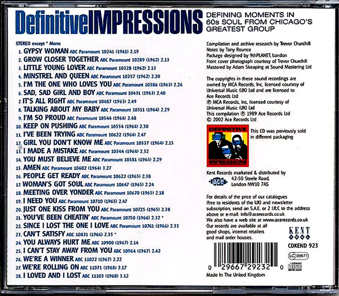 The Impressions - Definitive (28 tracks) Music CD