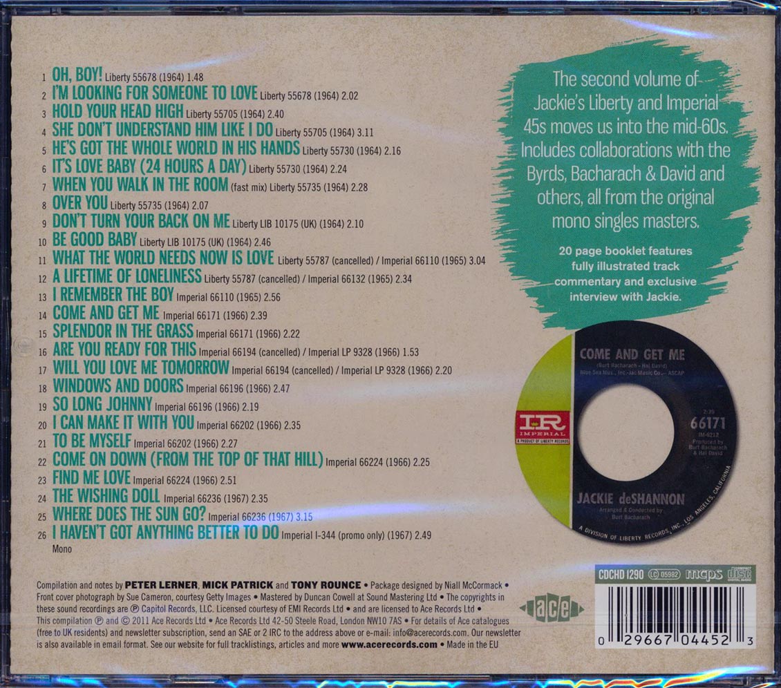 Jackie DeShannon - Come And Get Me: The Complete Liberty And Imperial Singles Volume 2 (26 tracks) Music CD