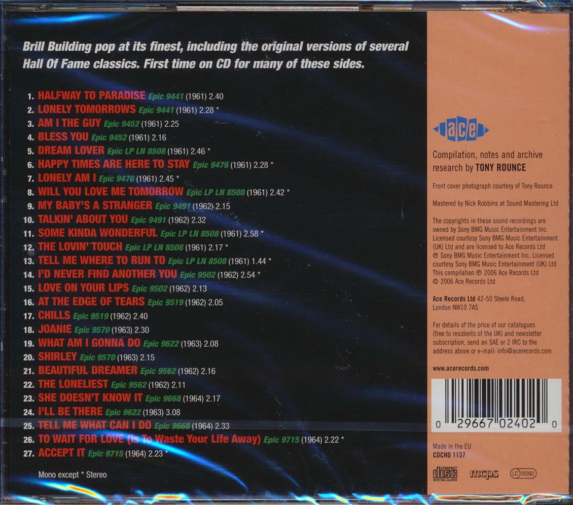 Tony Orlando - Halfway To Paradise: The Complete Epic Masters 1961-1964 (27 tracks) Music CD