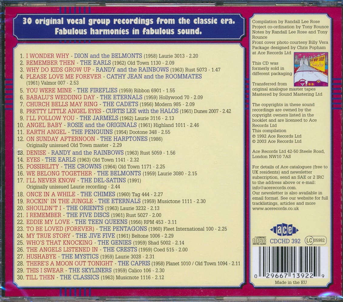 Various - Doo Wop Shop: 30 Vocal Group Classics (30 tracks) Music CD