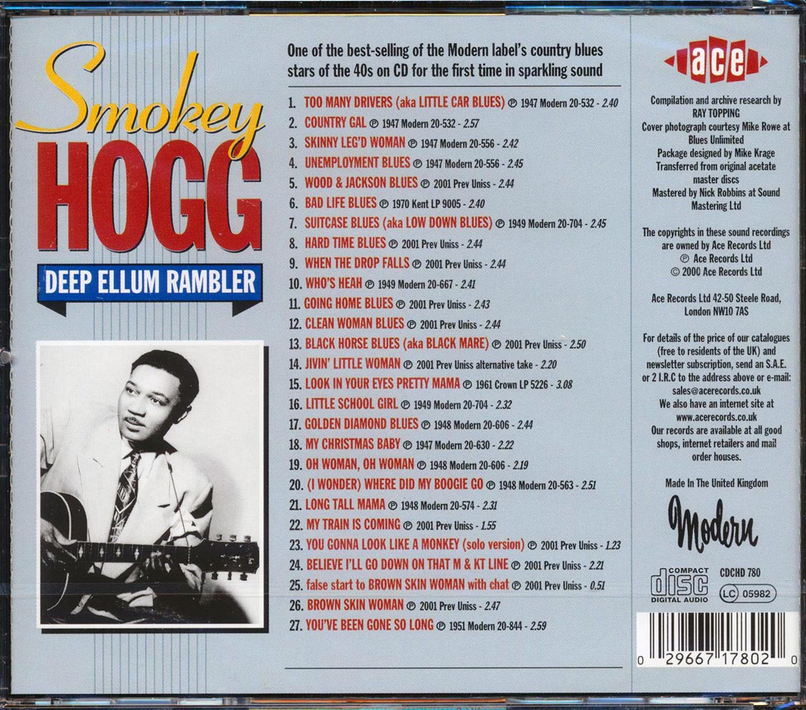 Smokey Hogg - Deep Ellum Rambler (27 tracks) Music CD