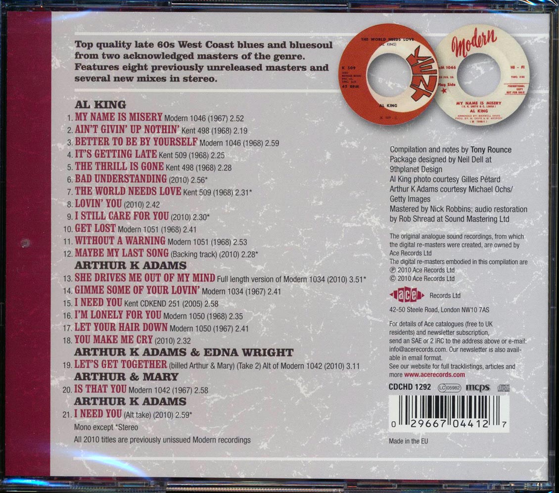 Al King, Arthur K Adams - Together: The Complete Kent And Modern Recordings (21 tracks) Music CD