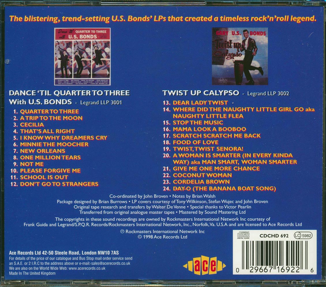 Gary US Bonds - Quarter To Three + Twist Up Calypso (24 tracks) Music CD