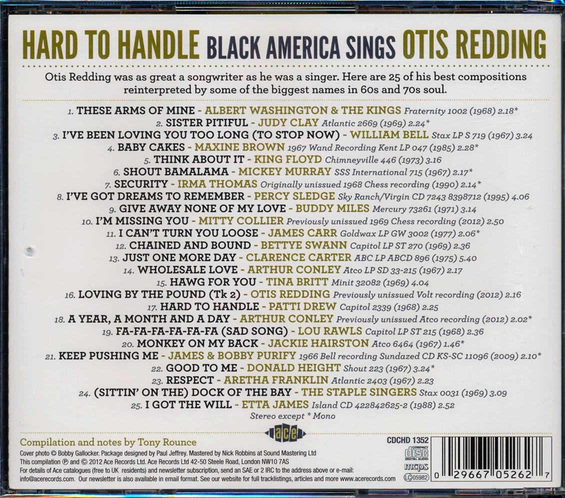 Various - Hard To Handle: Black America Sings Otis Redding (25 tracks) Music CD