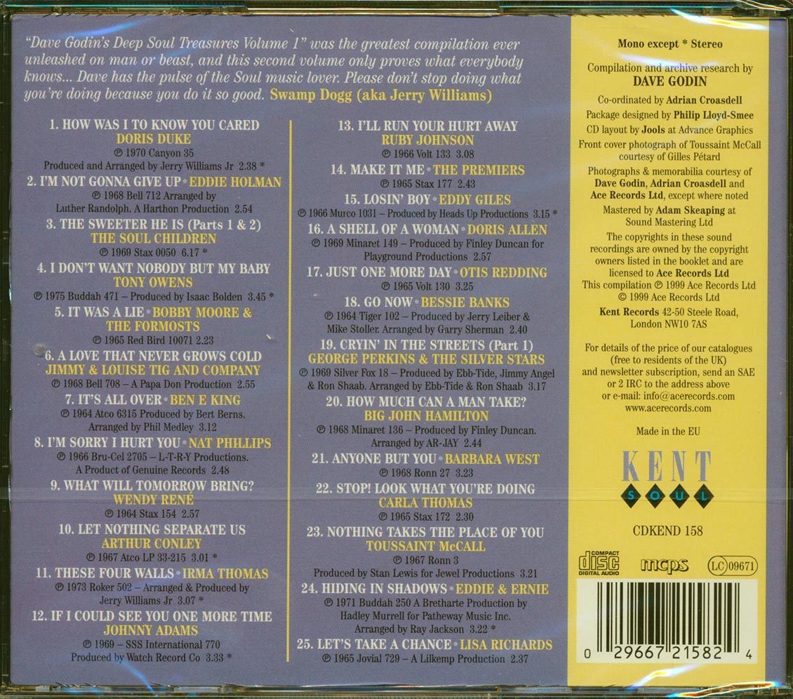 Various - Dave Godin's Deep Soul Treasures Taken From The Vaults Volume 2 (25 tracks) Music CD