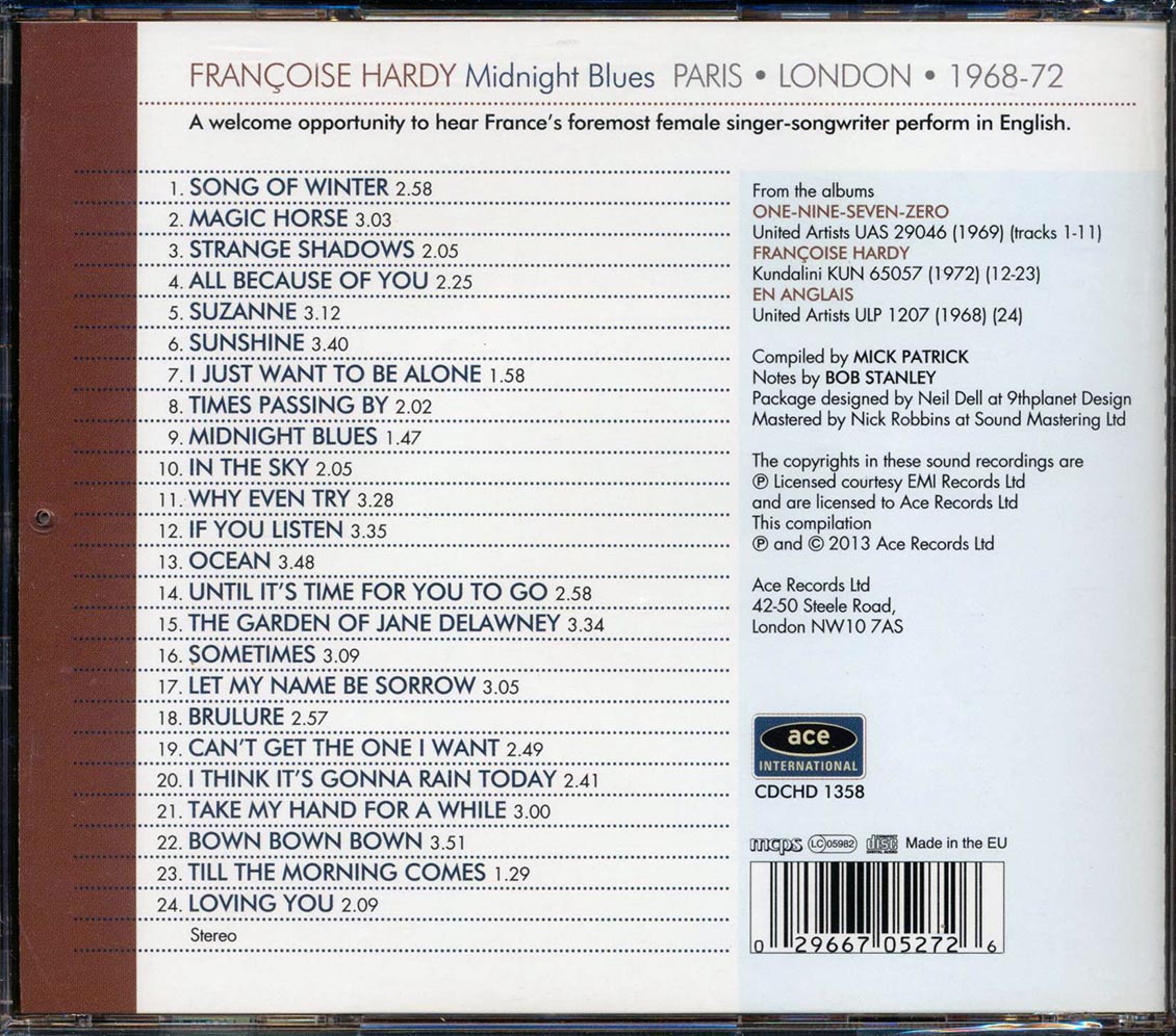 Francoise Hardy - Midnight Blues: Paris, London 1968-1972 (24 tracks) Music CD