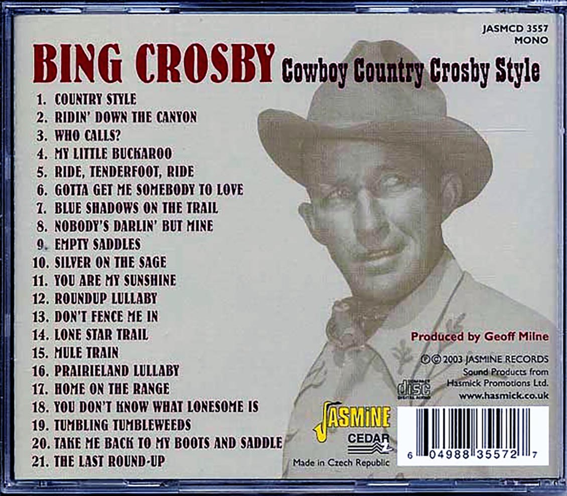 Bing Crosby - Cowboy Country Crosby Style (21 tracks) Music CD
