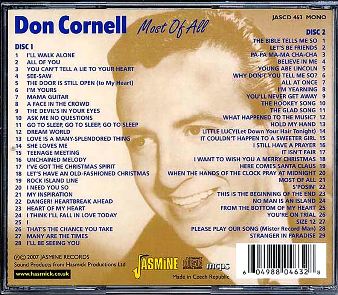 Don Cornell - Most Of All (57 tracks) (2xCD) Music CD