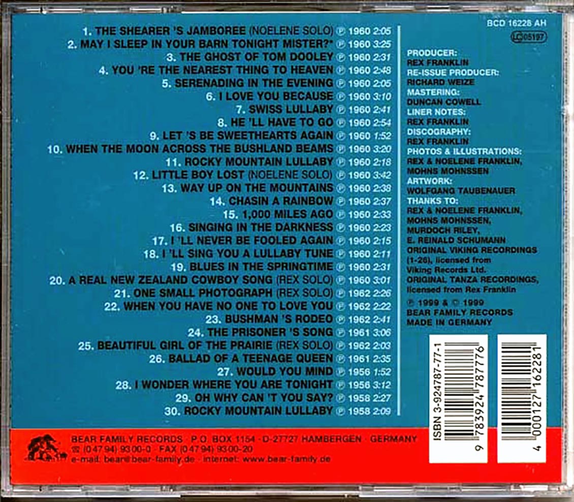 Rex & Noelene Franklin - A Real New Zealand Cowboy Song (30 tracks) Music CD
