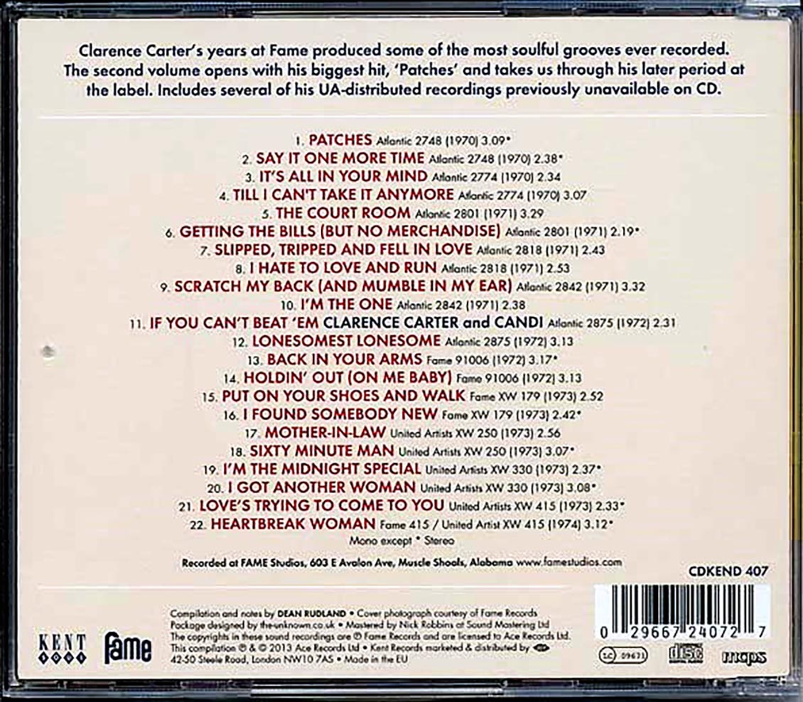 Clarence Carter - The Fame Singles Volume 2: 1970-73 (22 tracks) Music CD