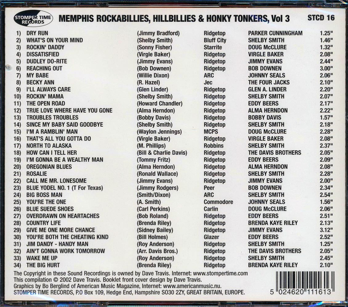 Various - Memphis Rockabillies, Hillbillies & Honky Tonkers, Volume 3: The Rebel / Rebel Ace Records Story Music CD