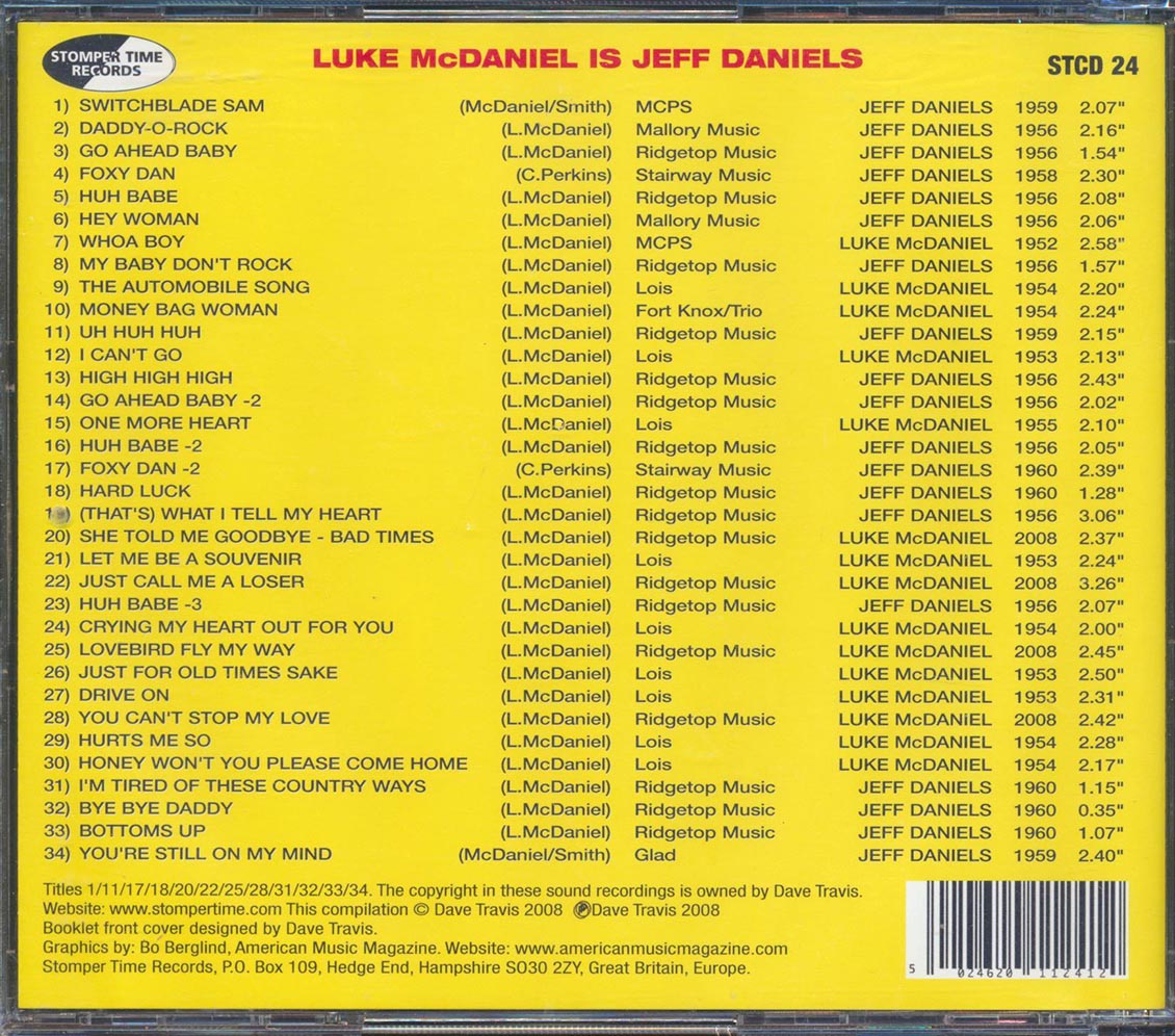 Jeff Daniels - Luke McDaniel Is Jeff Daniels: Mississippi Honky-Tonk Rockabilly Man Music CD