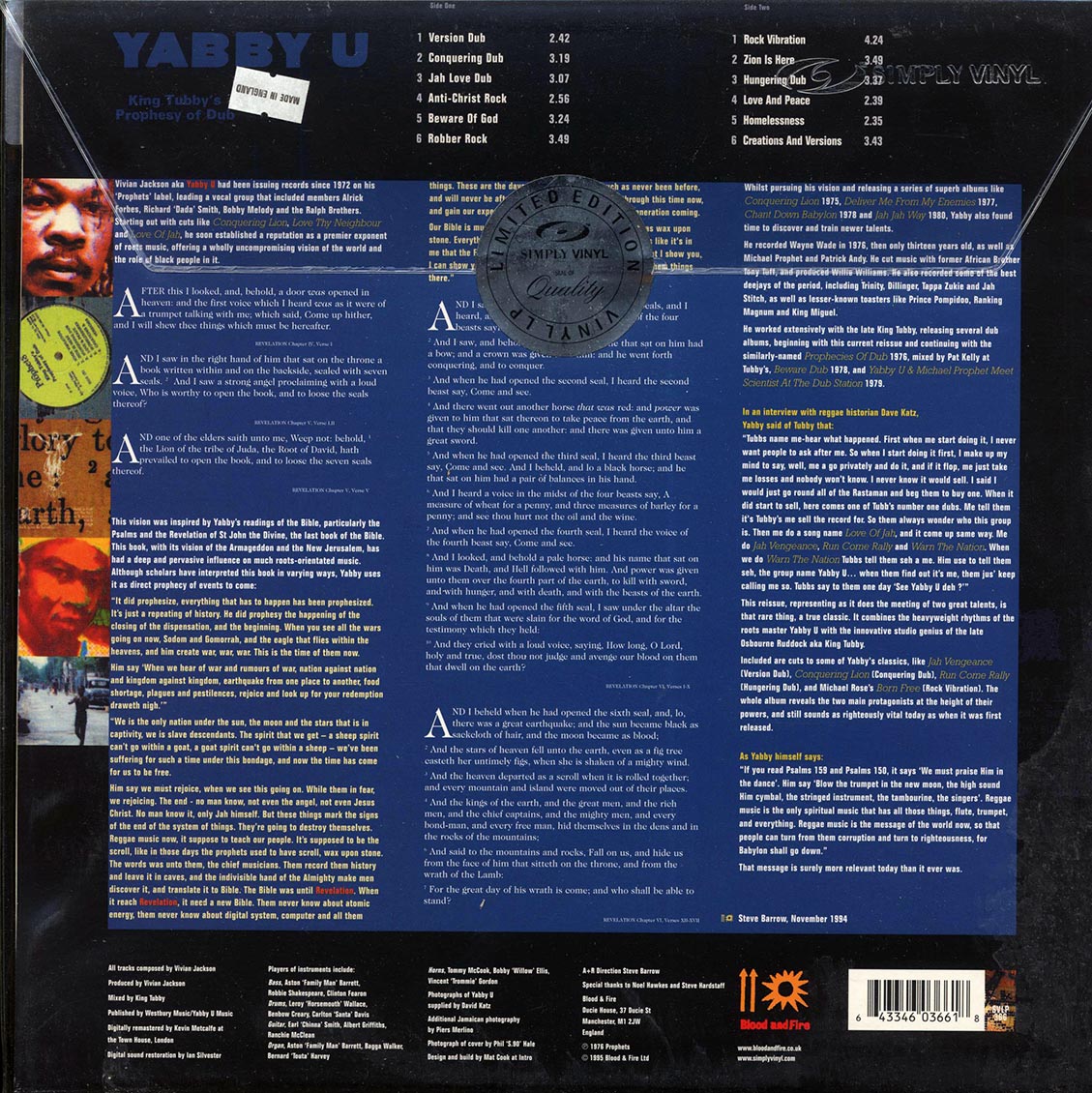 Yabby You - King Tubby's Prophesy Of Dub (180g) Vinyl Record