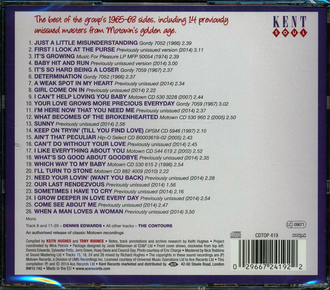 The Contours, Dennis Edwards - Just A Little Misunderstanding: Rare And Unissued Motown 1965-68 (26 tracks) Music CD
