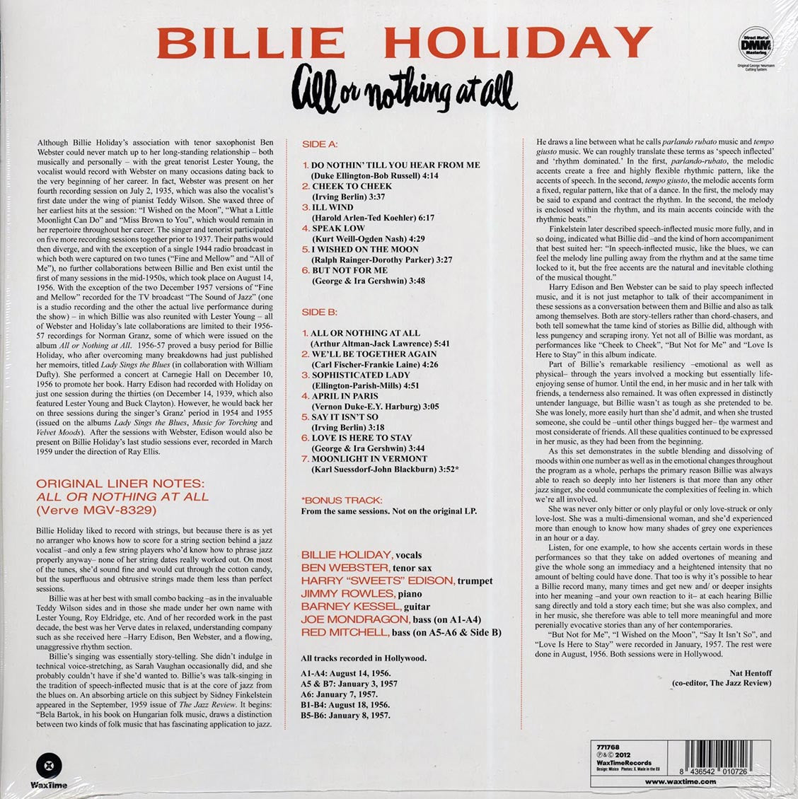 Billie Holiday - All Or Nothing At All (ltd. ed.) (180g) Vinyl Record