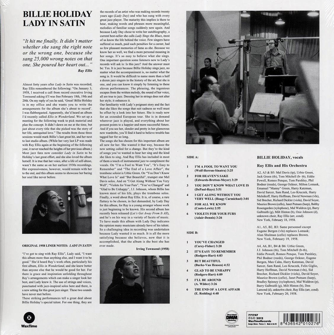 Billie Holiday - Lady In Satin (ltd. ed.) (180g) (remastered) Vinyl Record