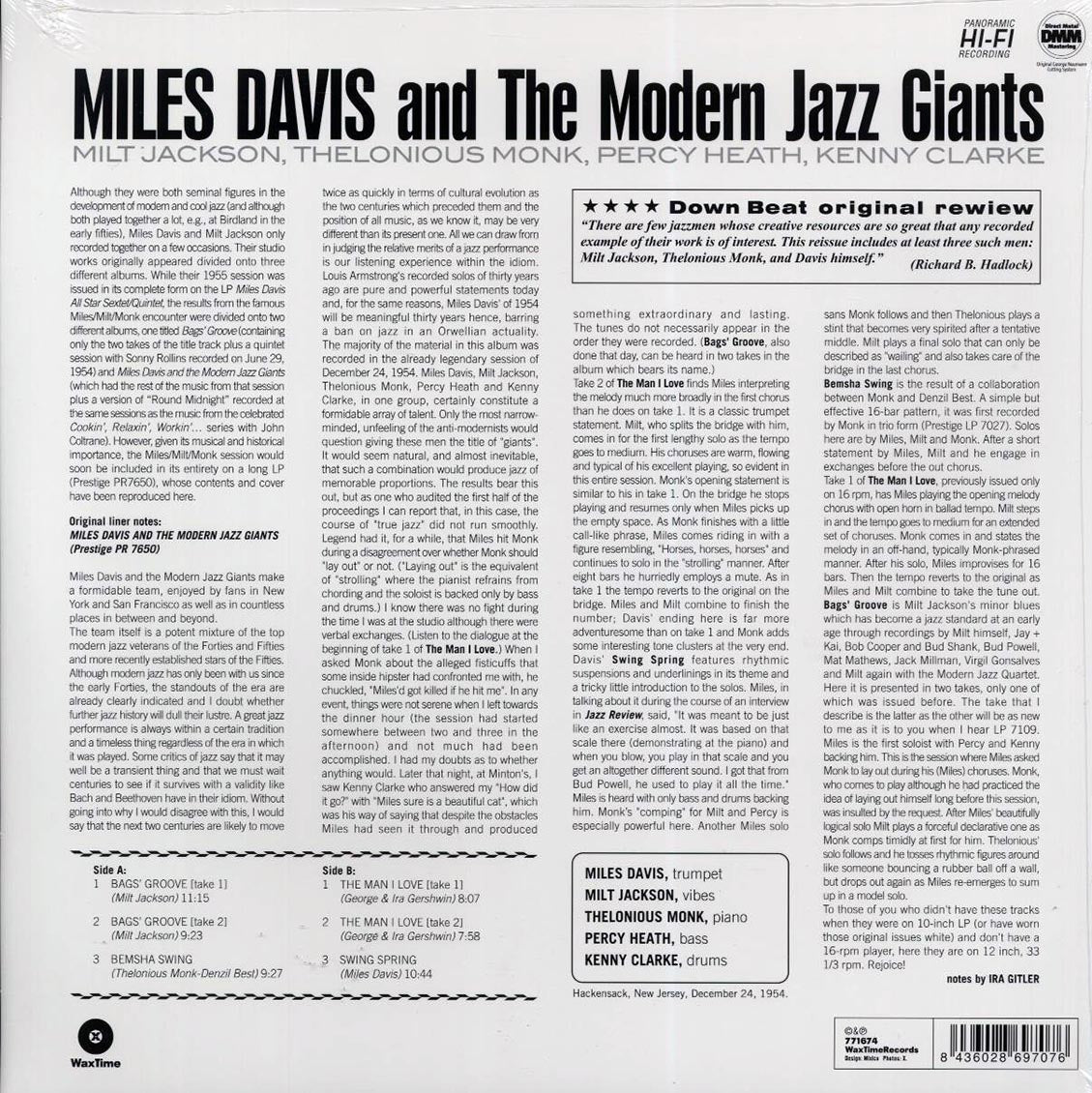 Miles Davis, Milt Jackson, Thelonious Monk, Percy Heath, Kenny Clarke - Miles Davis And The Modern Jazz Giants (ltd. ed.) (180g) Vinyl Record